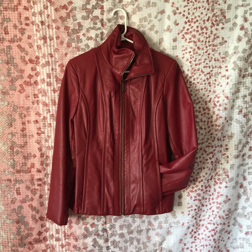 Kenneth Cole Reaction Red Leather LADIES Jacket